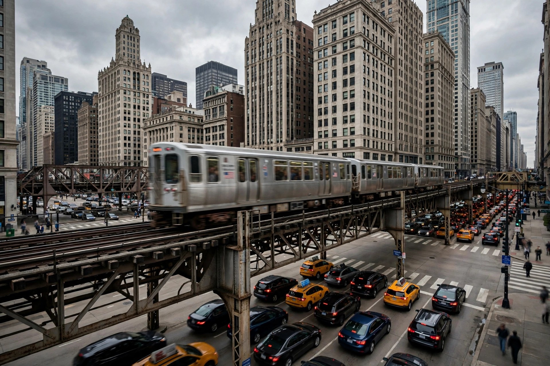 Aerial view of a Chicago highway interchange